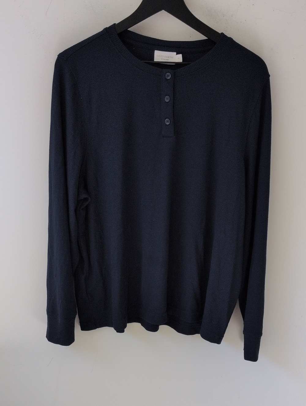 Cozy Earth Navy Blue Thermal Henley Graphene Bamboo Long Sleeve XL
